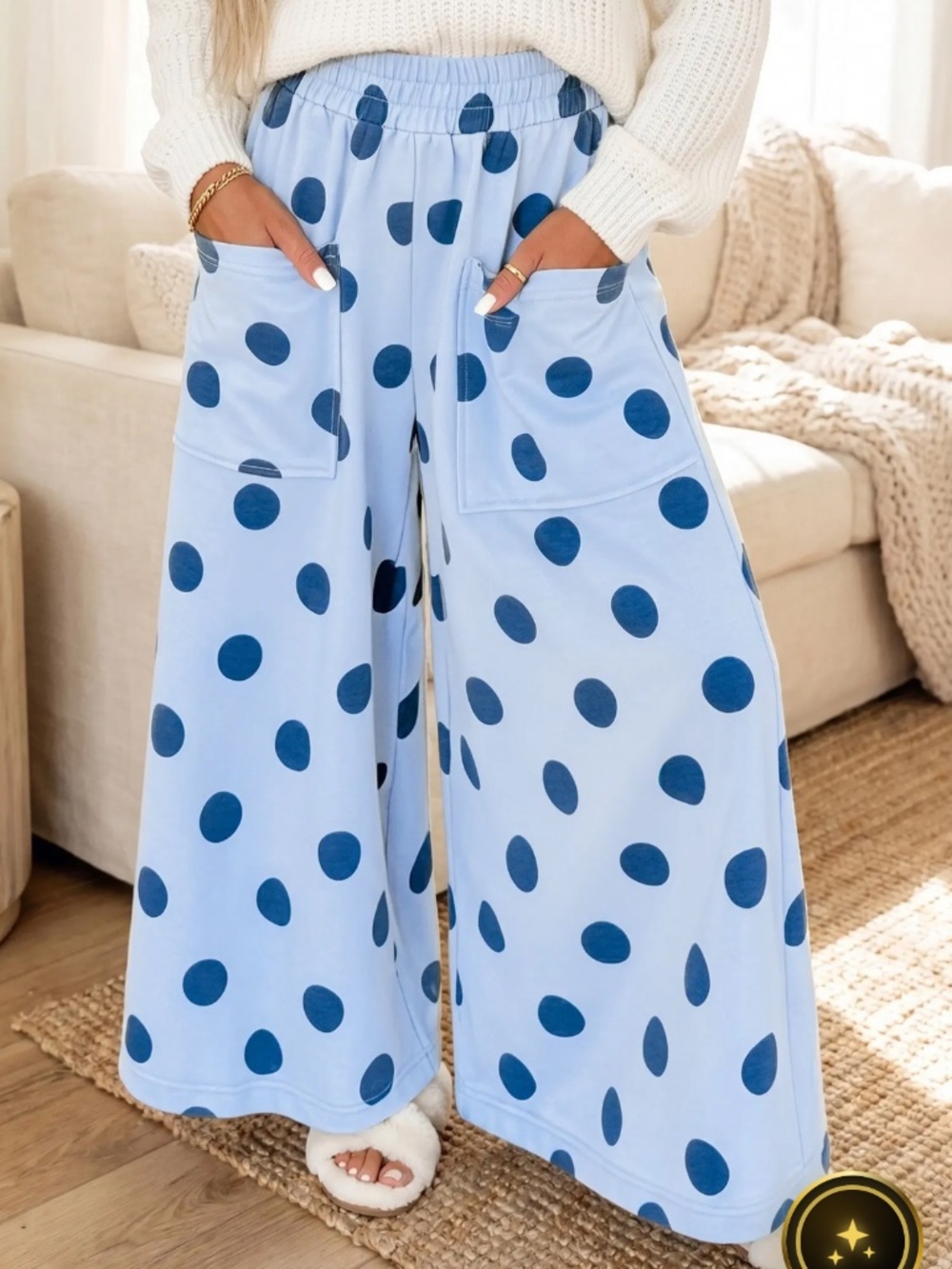 Wide leg polka dot pants